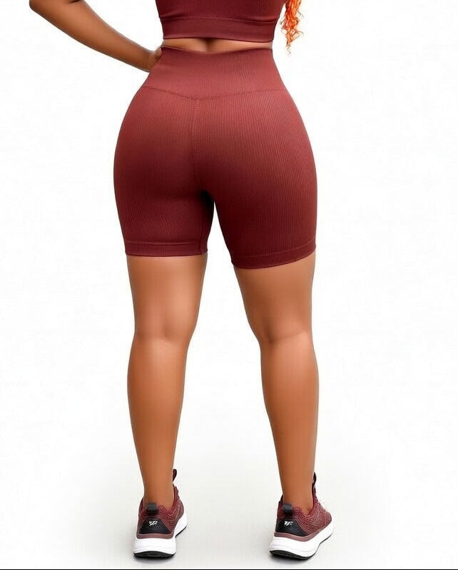 VitalFlex Ribbed Zip Shorts - Brown