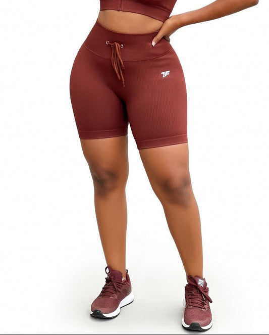 VitalFlex Ribbed Zip Shorts - Brown