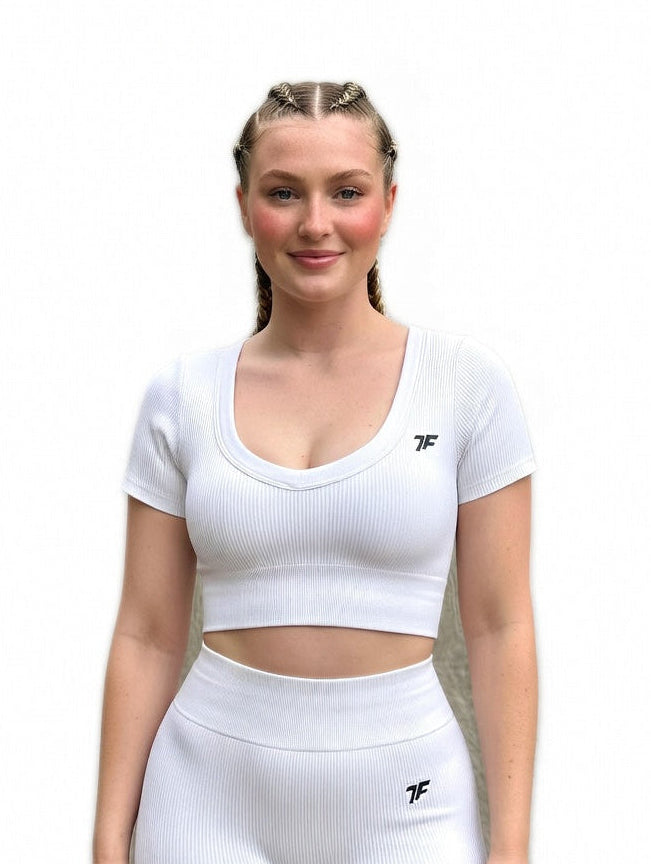 VitalFlex Ribbed Zip Short-Sleeve - White